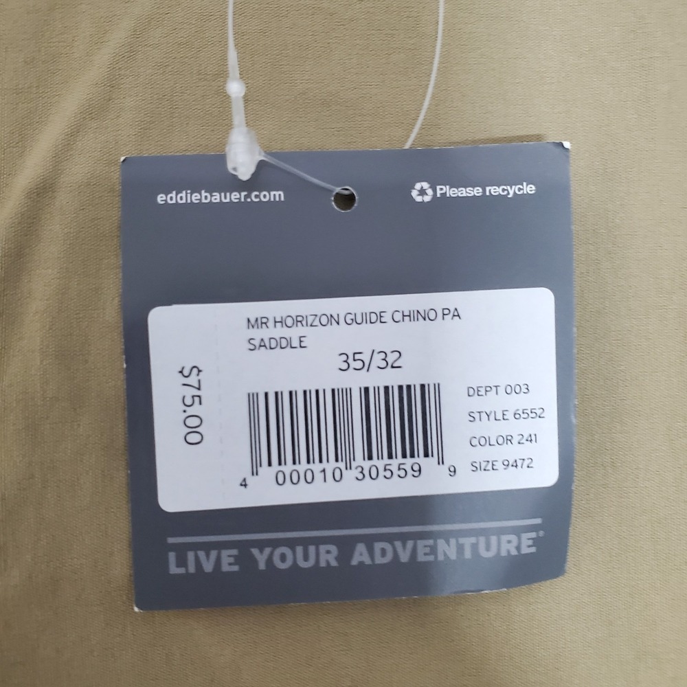 Eddie Bauer Pants Mr Horizon Guide Chino Saddle Mens 35x32 Travex Tan NWT - Picture 2 of 11